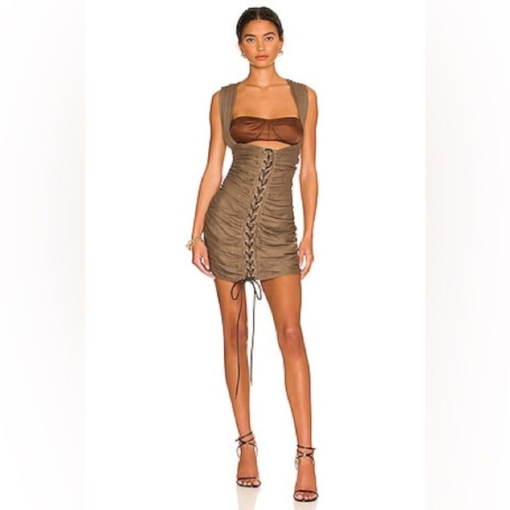 BRONX AND BANCO Amazon Mini Dress in Khaki & Brown S NWOT